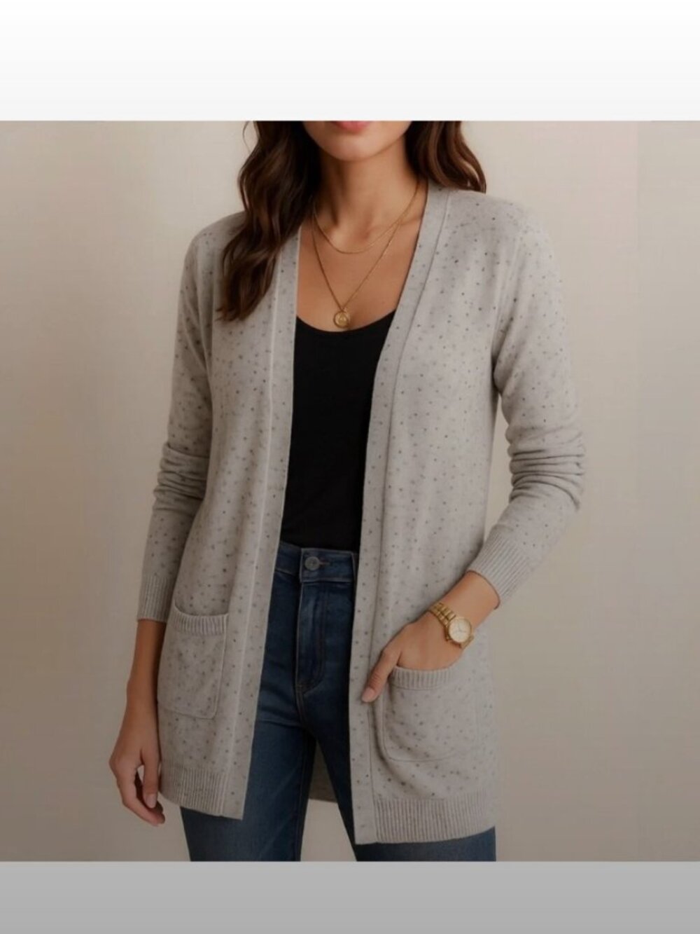 Light Gray Open-Front Long Cardigan Sweater